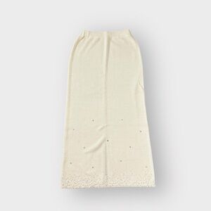 Cream Knit Rosette Embroidered Sequin Maxi Skirt Wool